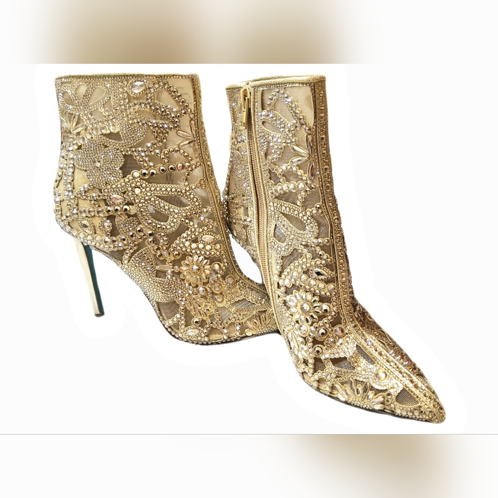 Betsey Johnson Bolt Heeled Booties – Size 7.5 - Light Gold Rhinestone Boot